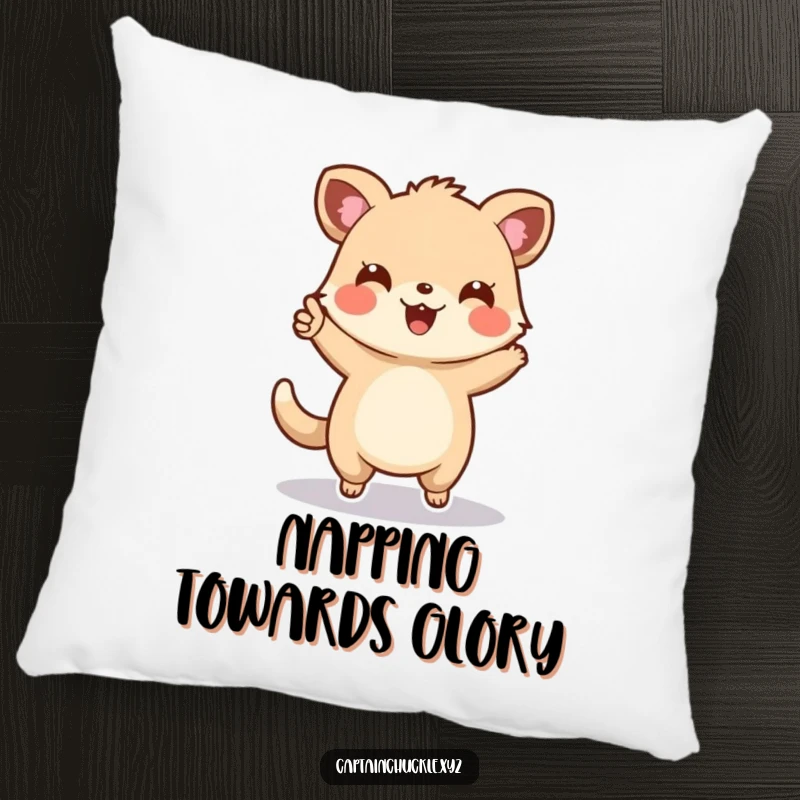 Funny pillow with a cheerful small animal enthusiastically pointing forward on a map, offering comfort and a playful sense of direction.