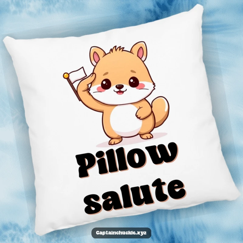 Funny pillow with a confident small animal saluting a tiny, crisp flag, perfect for patriotic decor.