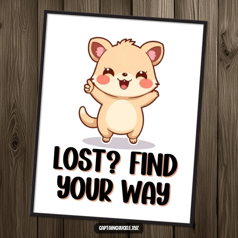 Funny Free Printable Wall Art: Cheerful animal enthusiastically pointing forward on a map, a humorous downloadable illustration for home decor.