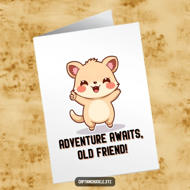 Funny Free Printable Birthday Card: Cheerful animal enthusiastically pointing forward on a map, guiding to birthday joy, a downloadable illustration.