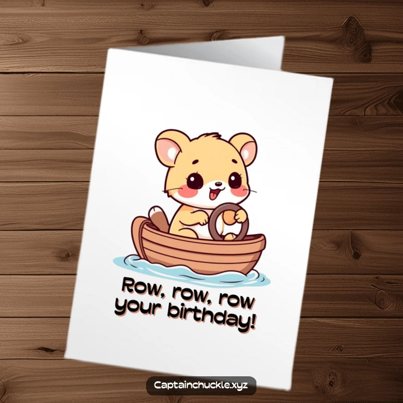 Funny Free Printable Birthday Card: Playful animal steering a tiny rowboat with a determined grin, celebrating a birthday adventure.
