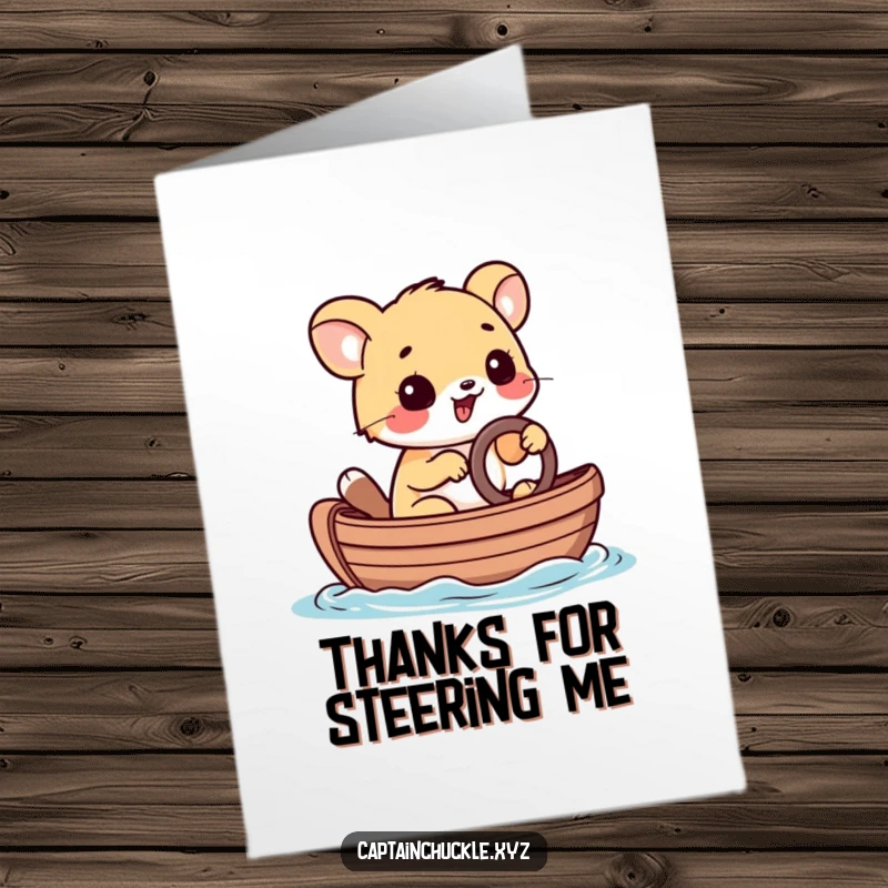 Funny Free Printable Thank You Card: Playful animal steering a tiny rowboat with a determined grin, humorously thanking someone.